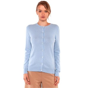 JENNIE LIU Women's 100% Cashmere Button Front Long Sleeve Crewneck Cardigan Sweater - 1 of 2