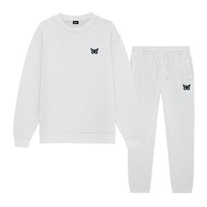 Dalix Butterfly Embroidery Sweatsuit Set Crewneck Jogger Soft Fleece Relaxed Fit Lounge Womens - 1 of 4