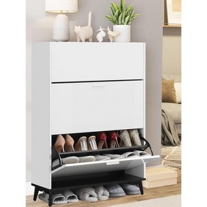 Coucheta White Shoe Cabinet - 3 Flip Drawers, 47" Tall Slim Storage for 18 Pairs, Freestanding Entryway Organizer - 1 of 4