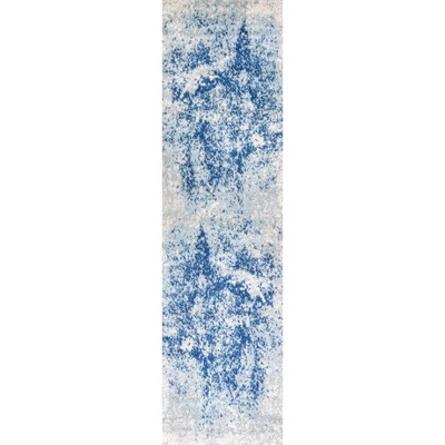 Dune Cream and Blue Abstract 2' x 8' Synthetic Runner Rug