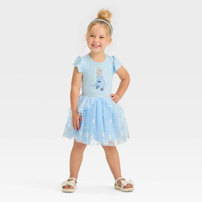 Toddler Girls' Disney Frozen Short Sleeve Tutu Dress - Blue, 3 of 4