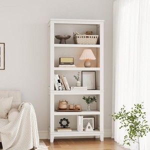 Acekool 71.3" Tall 5-Tier Wooden Bookshelf with 3 Adjustable Shelves, 11.8" Wide Slim Floor-Standing Bookcase for Living Room, Bedroom - 1 of 2