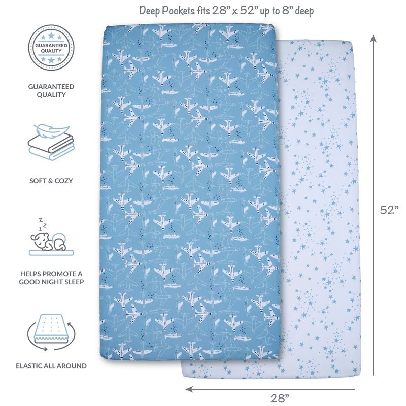 Bedtime Originals Airplane/Stars Aviation 2-Pack Fitted Crib/Toddler Sheet Set, 2 of 10
