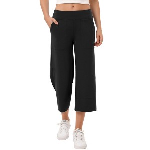 Women's Stretchy 7/10 Wide Leg Pants High Waist Casual Palazzo Trousers Comfortable Workout Lounge - 1 of 4