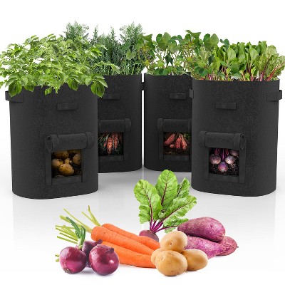 Garnen 4 Pack 7 Gallon Garden Potato Grow Bags, Fabric Grow Bags for Outdoor and Indoor,Indoor Planters with Harvest Window - Black