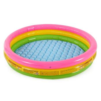 Intex 57422EP Sunset Glow 58" x 13" Inflatable Vinyl Toddler 3-Ring Colorful Backyard Kids Splash and Wade Pool for Children 2+ Years Old, Multicolor