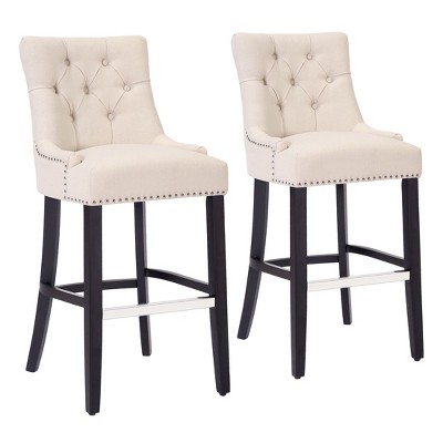 WestinTrends 29" Linen Tufted Buttons Upholstered Wingback Bar Stool (Set of 3)