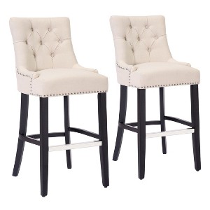 WestinTrends 29" Linen Tufted Buttons Upholstered Wingback Bar Stool (Set of 3) - 1 of 4
