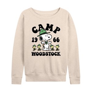 Women's - Peanuts - Camp Woodstock Lightweight French Terry Wide Neck Long Sleeve Shirt - 1 of 4