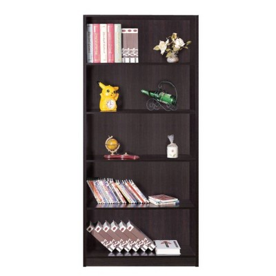 70.75" Spacious Dark Finish Bookshelf with 5 Open Shelves Dark Brown - Benzara