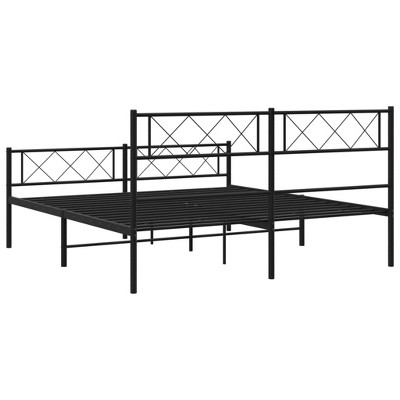 California King Black Metal Frame Bed with Headboard and Storage