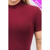 Slickblue Ribbed Short Sleeve Bodysuit for Plus Size Women - Soft Stretch Fabric, Black/Burgundy, Size 1XL-3XL - 2 of 4