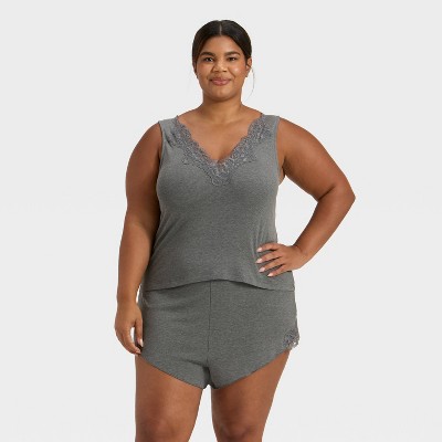 Women's Lace Trim Ribbed Tank Top and Shorts Pajama Set - Auden™