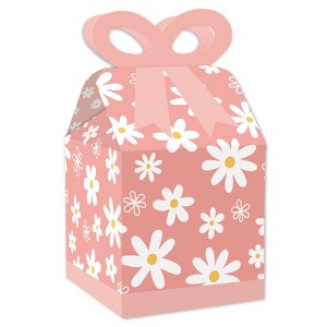 Big Dot of Happiness Pink Daisy Flowers - Square Favor Gift Boxes - Floral Party Bow Boxes - Set of 12 - 1 of 4