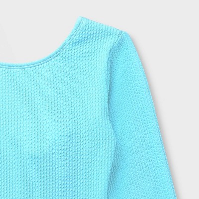 Cat & Jack Girls' Crinkle Ribbed Long Sleeve One Piece Swimsuit - Cat & Jack™ Blue L — фото 3