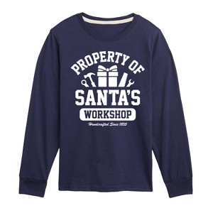 Boys' - Instant Message - Property Of Santas Workshop Christmas Long Sleeve Graphic T-Shirt - 1 of 4