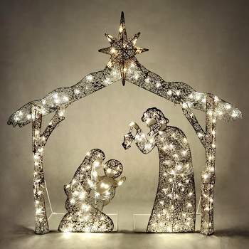 Syncfun 5FT Christmas Nativity Scene Yard Light 160 Pre-Lit LED Lights with Metal Stakes for Indoor Outdoor Garden Holiday Décor Multicolor / Warm White Christmas Event Decoration