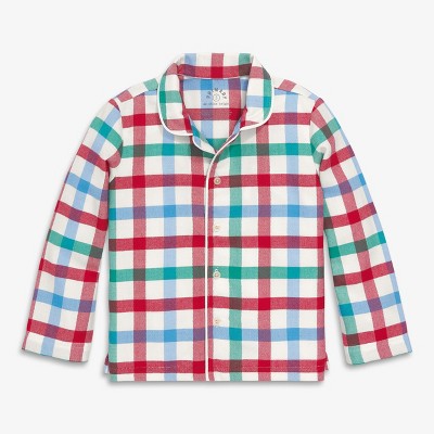 Primary Kids Flannel Pj Top In Rainbow Plaid