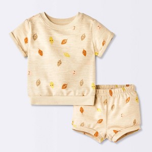 Conjunto de Bebé de Manga Corta y Pompis Hojas de Otoño - Cloud Island™ Avena