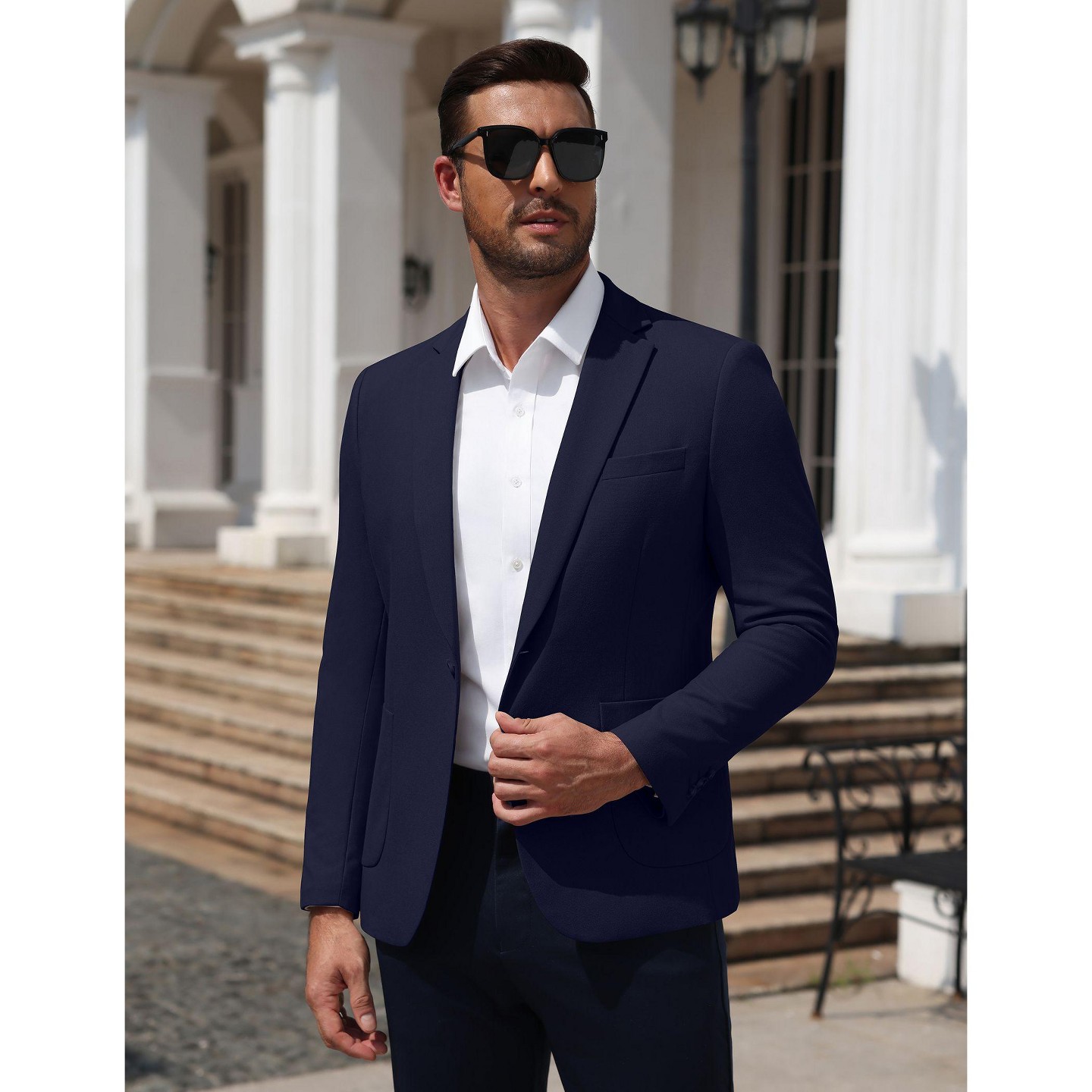 Мужской пиджак COOFANDY Slim Fit Blazer One Button Sport Coat Casual Business Suit Jacket-Navy Blue-M, цвет: Тёмно-синий — фото 4