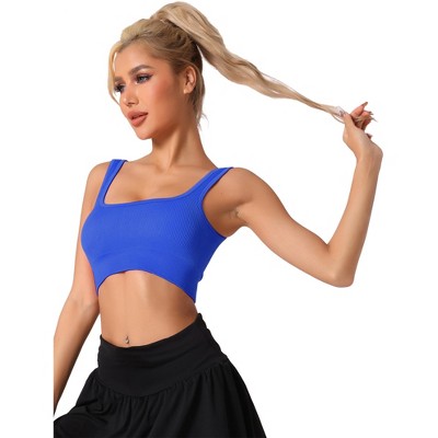 Allegra K Women's Spaghetti Straps Non-Adjustable Staps Ribbed Workout Bras