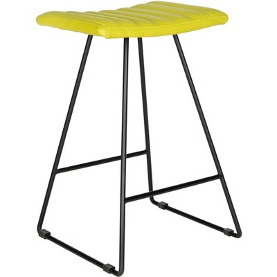 Transitional Akito Green Leather Counter Stool with Metal Frame
