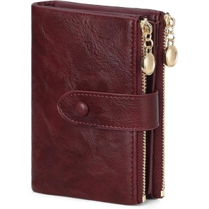 Clotth Small Wallets for Women - RFID Blocking Leather Bifold Double Zipper Wallet,Card Case Purse with 2 ID Windows - 1 of 4