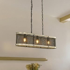 ALOADECOR Black Mesh Kitchen Island Chandelier Weathered White Wood Frame - 1 of 4