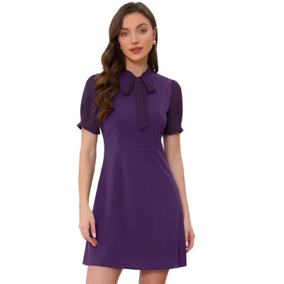 INSPIRE CHIC Women's Bow Tie Keyhole Neck Puff Sleeve Elegant Work Dress