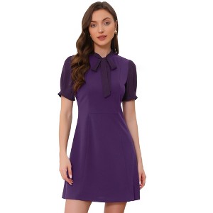 INSPIRE CHIC Women's Bow Tie Keyhole Neck Puff Sleeve Elegant Work Dress - 1 of 4