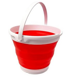 SAMMART 10L (2.6 Gallon) Collapsible Plastic Bucket, White/Coral Pink - 1 of 4