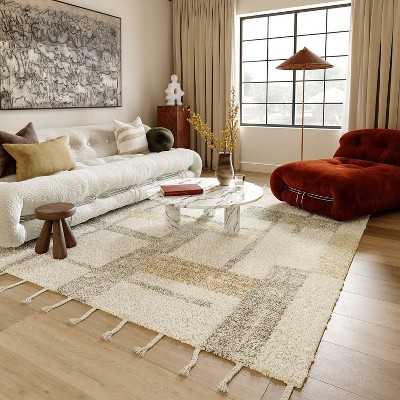 Ivory and Multicolor Wool Blend Tufted 6' x 9' Area Rug