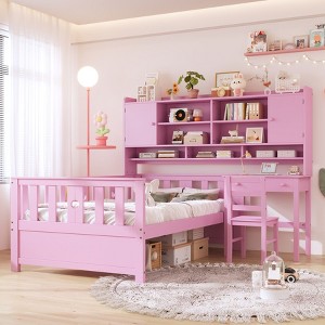 NicBex Twin Size Multifunctional Wood Platform Bed Frame with Practical Storage Bookshelf,Built-in Desk and Matching Chair for Kids/Boys/Girls - 1 of 4