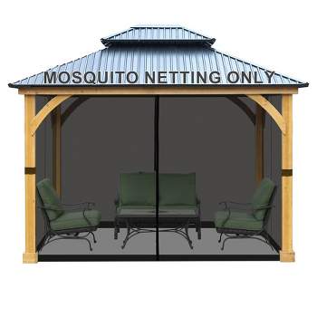Aoodor Universal 12 x 14 ft. Gazebo Replacement Mosquito Netting Screen 4-Panel Sidewalls with Double Zipper  (Only Netting) - Grey