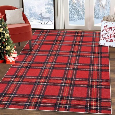 Christmas Area Rug Xmas Buffalo Plaid Rugs Winter Holiday Decorative Non Slip Accent Rug