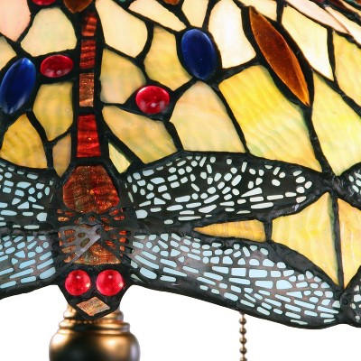 Empress Dragonfly Dark Bronze Stained Glass Table Lamp 16"