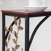 Detachable Single-Layer C-Shaped Side Table with Brown Density Board Tabletop, Black Powder-Coated Iron Frame, and Gold Leaf Brush Design - 3 of 4