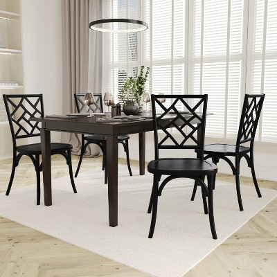 Emma Black Solid Wood High Dining Side Chair with Lattice Back
