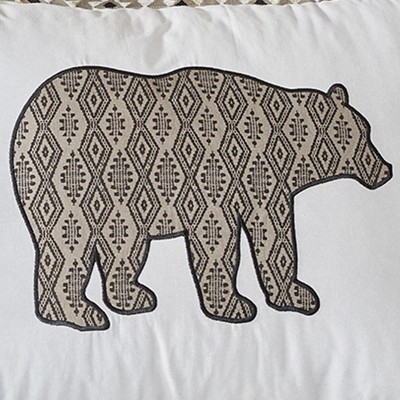 Rustic White and Beige Cotton Bear Print Standard Sham