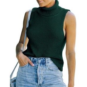 Womens Sleeveless Pullover Sweater Turtleneck Sweater Knt Tank Tops - 1 of 4
