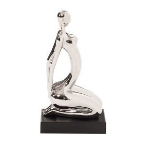 HomeRoots Modern Silver and Black Ustrasana Yoga Sculpture - 1 of 4
