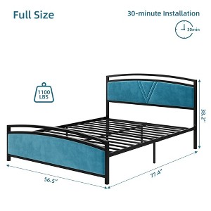 Platform Bed Frame - Velvet Foam Headboard - 1 of 4