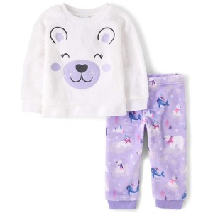 The Children's Place Toddler Girls Long Sleeve Embroidered Polar Bear Pajamas - Cozy Fleece - 1 of 4