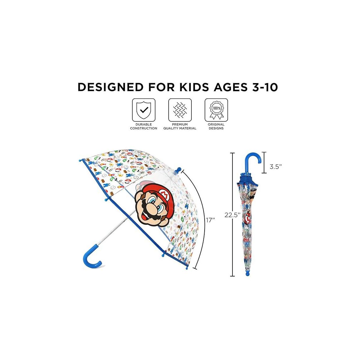 ABG Accessories Boys Clear Umbrella - Super Mario Kids Umbrella Clear Rain Wear For Ages 3-10 - thumbnail 4
