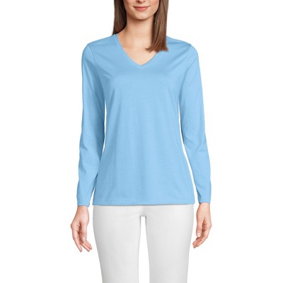 Lands' End Women's Relaxed Supima Cotton Long Sleeve V-Neck T-Shirt