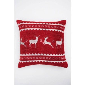 Tramull 24X24" Reindeer Blizzard Cozy Woven Throw Pillow,White+Red - 1 of 4