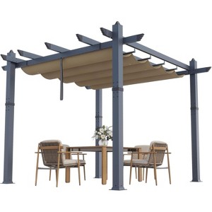 Aluminum Pergola with Adjustable Canopy, Rust-Proof Metal Gazebo, All-Weather & UV-Resistant Outdoor Shelter - 1 of 4