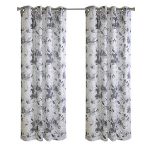 Habitat 100% Polyester Nora Faux Linen Floral Sheer Grommet Curtain Panel 52" x 84" in Steel Blue - 1 of 4