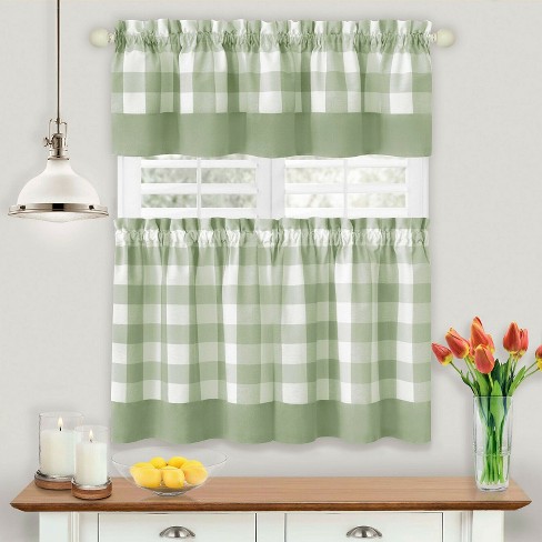 Blue Kitchen Curtains and Valances Set 3 Piece Kitchen Curtains