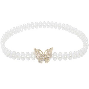 INSPIRE CHIC Women's Faux Pearl Rhinestones Apparel Belt 65cm x 2cm 1 Pc - 1 of 4